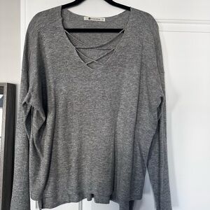The Impeccable Pig Gray Crisscross V-Neck Sweater